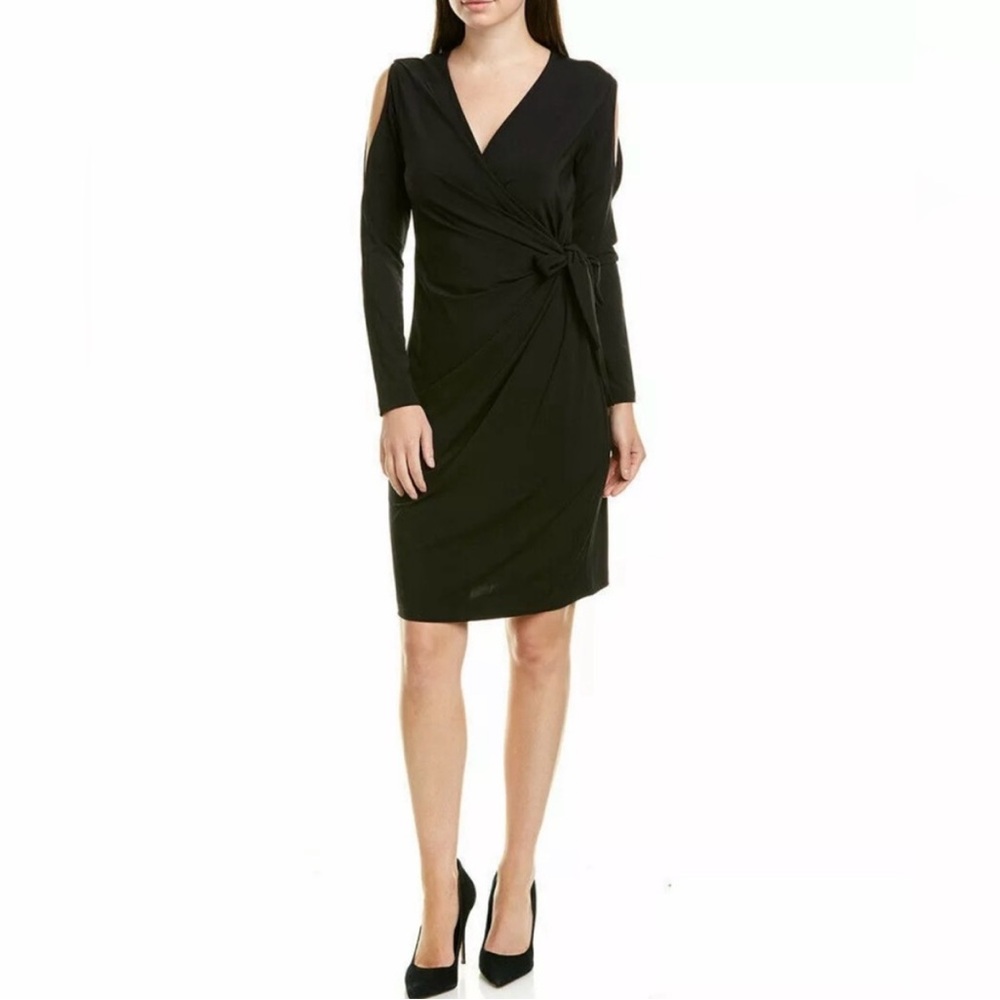 Lafayette 148 New York Black Wrap Dress Cut Out Open Long Sleeves